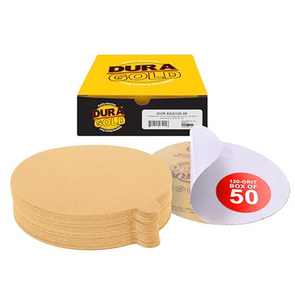 Dura-Gold Premium 6" Gold PSA Sanding Discs - 120 Grit, Box of 50 - Self - size: 120-Grit