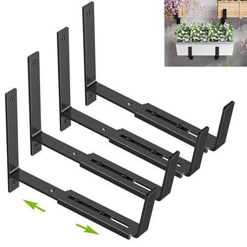Y&M Adjustable Window Box Brackets 4 Pack, Wall Mount Planter Box Brackets - size: Set of 4- Black