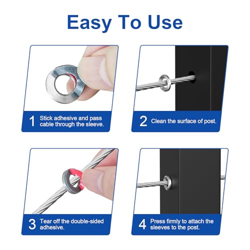 BLIKA 60Pack Cable Railing Adhesive Sleeves for Deck Stair Railings Posts - size: Silver