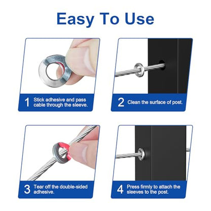 BLIKA 60Pack Cable Railing Adhesive Sleeves for Deck Stair Railings Posts - size: Silver