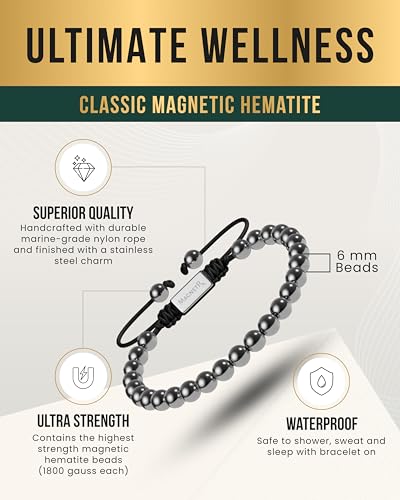 MagnetRX® Hematite Beaded Magnetic Bracelets (Classic 6mm) - color: Classic 6mm Bead