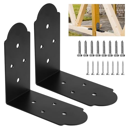 2 Pcs 90 Degree Angle Bracket, Heavy Duty L Brackets Support Angle Brace Carbon Steel Right Angle Flat Plate Bracket with Screws for Repair House Wood Lumber Timber Connectors - style: Flush Inside 45-Degree