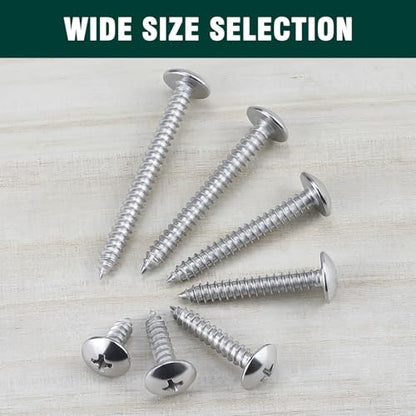 #4 x 3/4" Truss Head Wood Screw, Phillips Truss Head Self Tapping Sheet Metal Tek Screw, 18-8 Stainless Steel 304, Brgiht Finish, 100 PCS - size: #4 x 3/4"