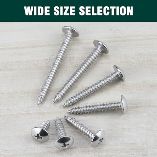 #4 x 7/8" Truss Head Wood Screw, Phillips Truss Head Self Tapping Sheet Metal Tek Screw, 18-8 Stainless Steel 304, Brgiht Finish, 100 PCS - size: #4 x 7/8"