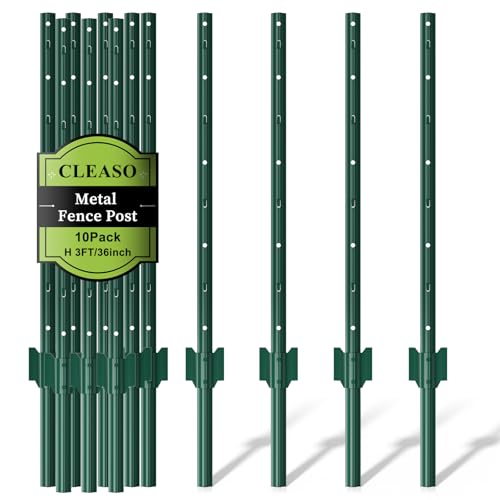 Metal Fence Posts Heavy Duty U-Post Stakes for Wire Fencing, 3 FT Green - color: Green, size: 3FT-10P