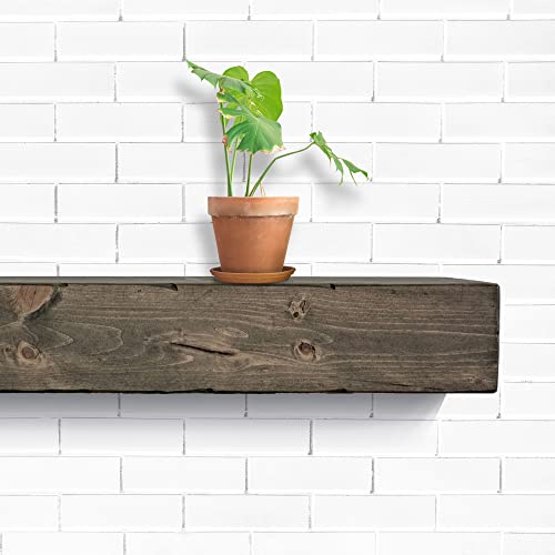 Fireplace Mantel, Rustic, Shelf, Floating Mantle, Real Wood, Beam, URBANDI (Grey, 36Lx6Hx8D) - color: Grey, size: 36Lx6Hx8D