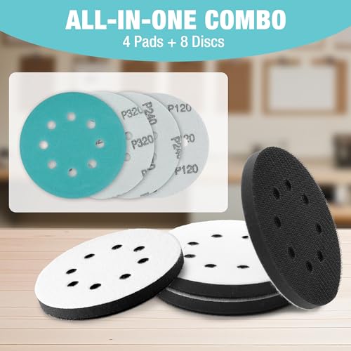 WORKPRO 5 Inch Orbital Sander Pads 4 Foam 8 Discs 80-320 Grit - style: 4 Pads + 8 Sandpapers