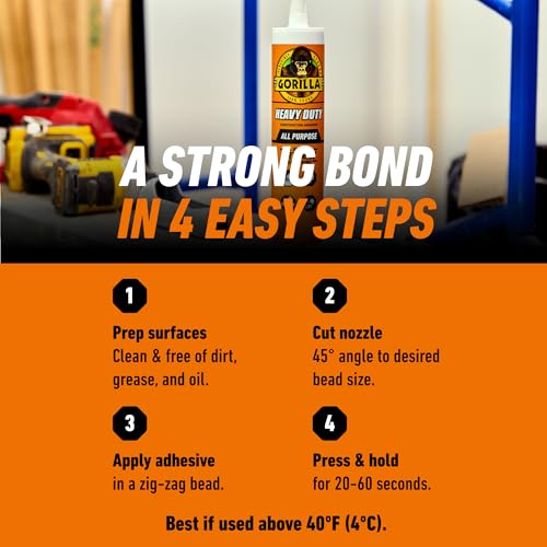Gorilla Heavy Duty Construction Adhesive, White Glue, 9 Ounce Cartridge (Pack of 6) - Gap Filling and Waterproof - size: 9 Ounce (Pack of 6)