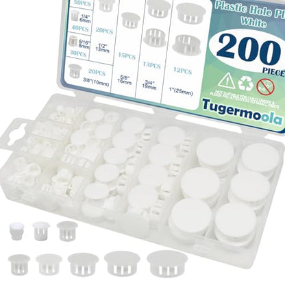200PCS 8 Sizes Plastic White Hole Plugs for Round Holes - 1/5" 1/4" 5/16" 3/8" 1/2" 5/8" 3/4" 1" - color: White, size: 5mm-25mm (1/5"-1")