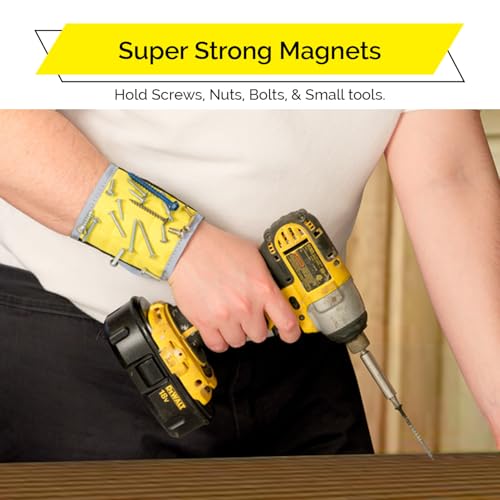 BYKES Magnetic Wristband for Holding Screws, Nails & Tools | Strong Magnetic Extra Large Tool | Portable DIY Magnetic Wristband | Wide Surface Magnet | Heavyduty Tool Gift for Handyman | Yellow/Gray - size: Extra Large