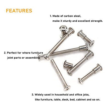 100pcs M6x15mm/ 25mm/ 35mm/ 45mm/ 55mm/ 65mm/ 75mm Rivet Countersunk Hex Socket Cap Bolts and Barrel Nuts Assortment Kit, Furniture Connector Bolts and Barrel Nuts Set, Nickel Plated - size: M6