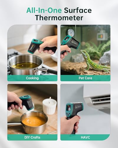 ERICKHILL ROOKMAX Infrared Thermometer Gun, Non-Contact Laser, Adjustable Emissivity, Color LCD, -58°F to 1472°F (-50°C to 800°C), for HVAC, Cooking & BBQ, Automotive, Freezer - Dark Green - color: Color LCD