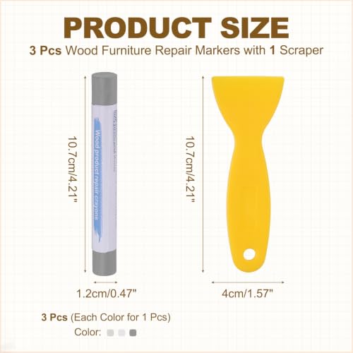 PATIKIL 3Pcs Wood Furniture Repair Marker with Scraper, 3 Colors-1 - color: Grayish White/White Oak/Silver Gray