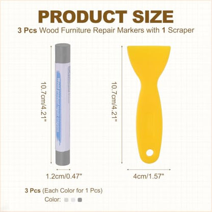 PATIKIL 3Pcs Wood Furniture Repair Marker with Scraper, 3 Colors-1 - color: Grayish White/White Oak/Silver Gray