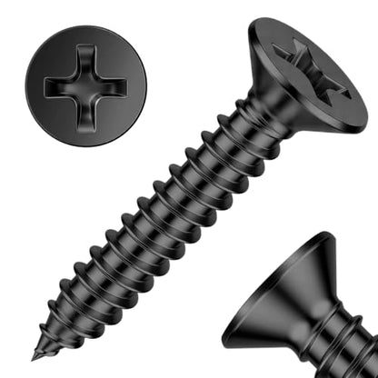 Mellewell #4 x 1-1/2" (100 PCS) Flat Head Sheet Metal Screws Wood Screws, Black Finish Stainless Steel 18-8, Self Tapping Screws - color: Black, size: #4 x 1-1/2"