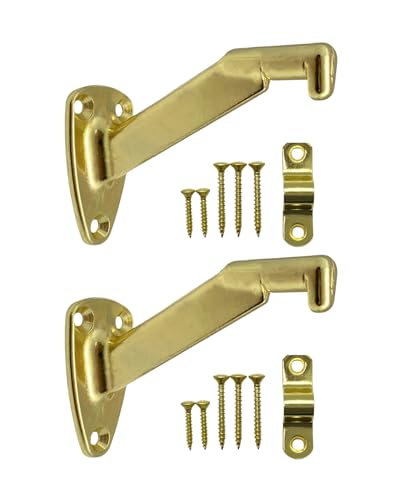 Heavy Duty Brass Plated Zinc Handrail Brackets Extended Neck Wall Mount Design Includes Screws for Stair Railing Support 2 Pack | HOWTOOL