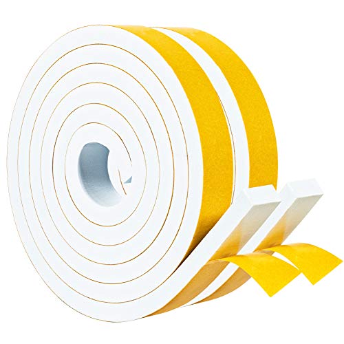 Yotache White Foam Strips Tape with Adhesive 2 Rolls 1" x3/8" - size: 1"x3/8"x13FT