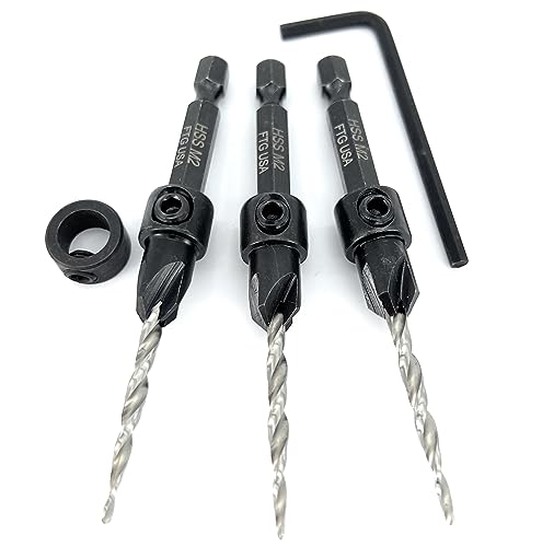 FTG USA 3 Pc #6 (9/64") Countersink Drill Bit Set with Tapered Drill Bits - size: #6, style: Same Sort 3 Pc