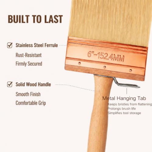 Deck Stain Brush 6", Attachable Paint Brush with Wooden Handle - color: 6 Inch