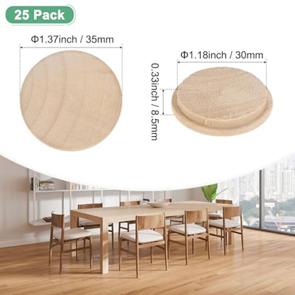 M METERXITY 25-Pack Wood Plugs for Screw Holes, 35 x 30mm Beech Button Wood Top Plugs for Furniture/Stair/Chair/Craft, Flat Head Decorative Wooden Cover - size: 35x30mm