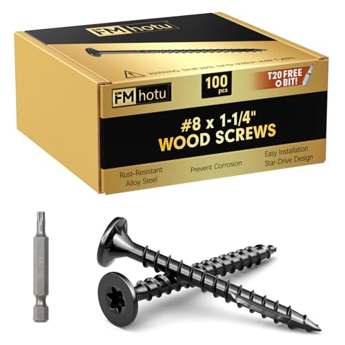 #8 x 1-1/4” Deck Screws, 100Pcs Star Drive Wood Screws - color: Black, size: 1-1/4 Inch