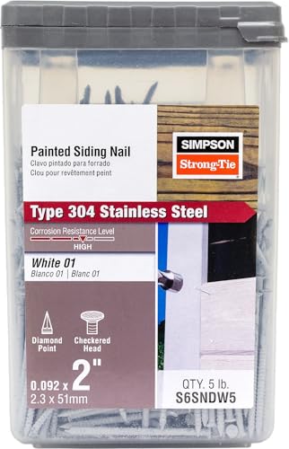 Simpson Strong-Tie S6SNDW5 Painted Siding Nail — 2 in. x .092 in. Type 304 Stainless Steel, White (5 lb.)