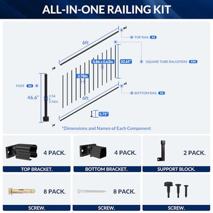 Egadis 2 Pack 36 in x 6 ft Modular Side Mount Aluminum Stair Railing Kit - color: Stair 6ft-P2