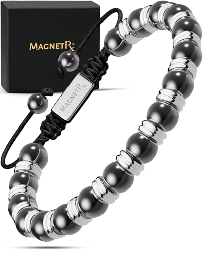 MagnetRX® Hematite Beaded Magnetic Bracelets (Silver Titan 8mm) - color: Silver Titan 8mm Bead