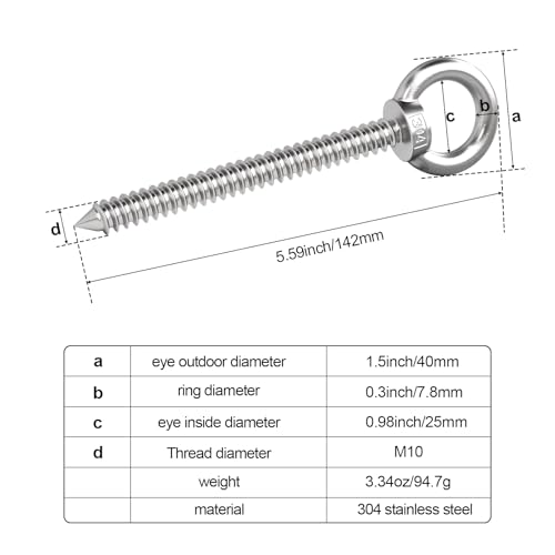 KIBBEH 5.6" Stainless Eye Hooks, M10 1000LBS for Hammock & Swing - color: 5.6-Inch M10