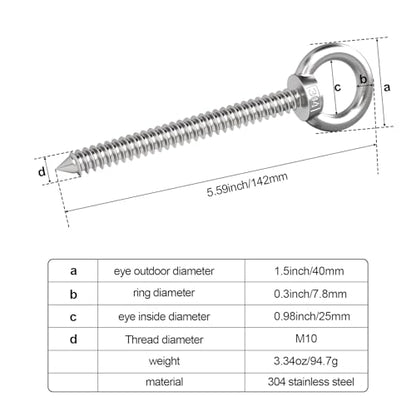 KIBBEH 5.6" Stainless Eye Hooks, M10 1000LBS for Hammock & Swing - color: 5.6-Inch M10