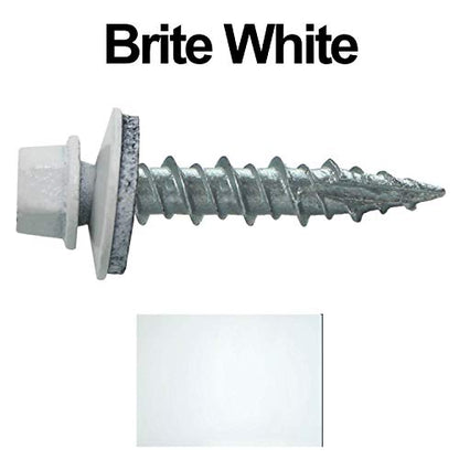 10 x 1 Brite White Metal Roofing Screws - Hex Washer Head- Self-Starting/Tapping - EPDM Washer. 1 Bag - 250 Screws - color: BRITE WHITE, size: 1"