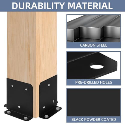 Post Anchor Brackets Kit for 6x6 8x8 Post, Adjustable Post Base Heavy Duty Half Column Support Bracket for Pergola Railing Mailbox Deck Black 8 PCS