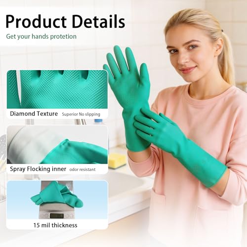 15 Mil Chemical Resistant Nitrile Gloves, Latex free Durable Cleaning Gloves, Resist Acid, Alkali, Solvent and Oil - color: 1 Pair-green, size: Small
