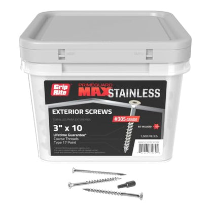 Grip Rite MAXS310DS305BK #10 x 3 in. 305 Stainless Steel Star Bugle Wood Deck Screw (1500-Pack)