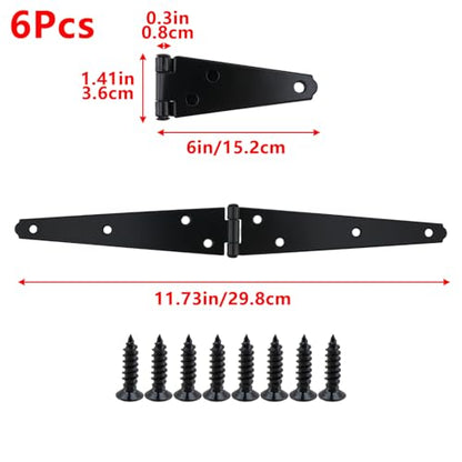Geesatis 6" Strap Hinges,Black Gate Hinges,Iron,6Pcs - color: Black, size: 6inch(6Pcs)