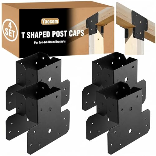 Yaocom 4 Sets T Shape Post Bracket 4x4 4x6 Post to Beam Connector, Black - color: Black
