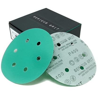 Serious Grit - 6-Inch 6-Hole P400 Grit Sanding Discs - 50 Pack Box - size: 400 Grit