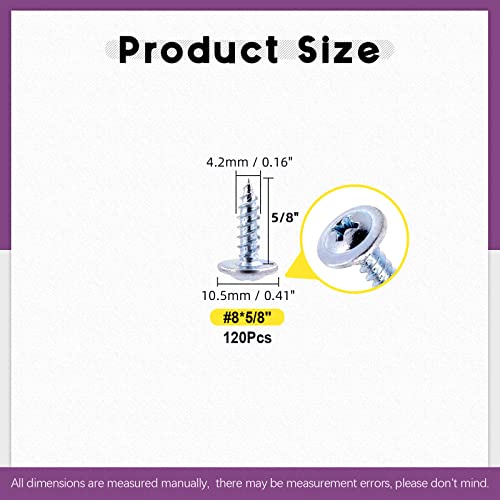 Swpeet 120Pcs #8 x 5/8" Phillips Modified Truss Head Wood Screws Kit, Blue White Phosphate Zinc Plated Carbon Steel Self Tapping Sheet Metal Screws for Plastic, Wood, Soft Materials - color: Blue-White, size: #8 x 5/8"