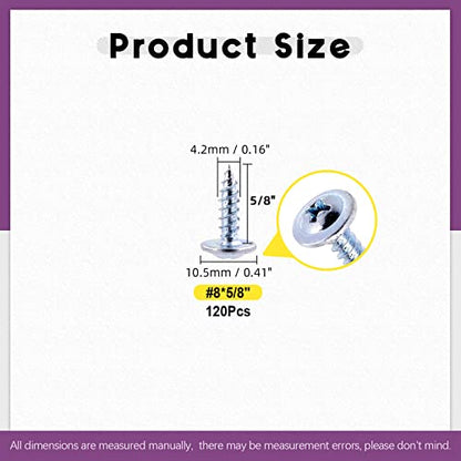 Swpeet 120Pcs #8 x 5/8" Phillips Modified Truss Head Wood Screws Kit, Blue White Phosphate Zinc Plated Carbon Steel Self Tapping Sheet Metal Screws for Plastic, Wood, Soft Materials - color: Blue-White, size: #8 x 5/8"