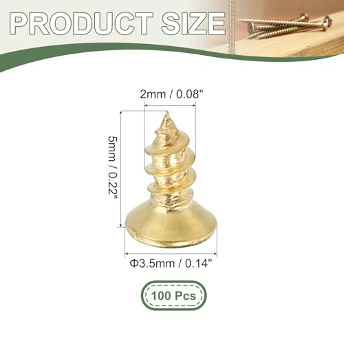 Brass Wood Screws Self Tapping Screws, M2 x 5 mm Flat Cross Head Fit for Door Hinges Electronics Furniture (100 Pack, Gold Tone) - size: M2 x 5 mm