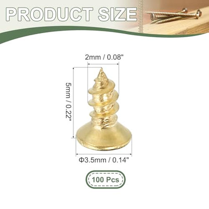 Brass Wood Screws Self Tapping Screws, M2 x 5 mm Flat Cross Head Fit for Door Hinges Electronics Furniture (100 Pack, Gold Tone) - size: M2 x 5 mm