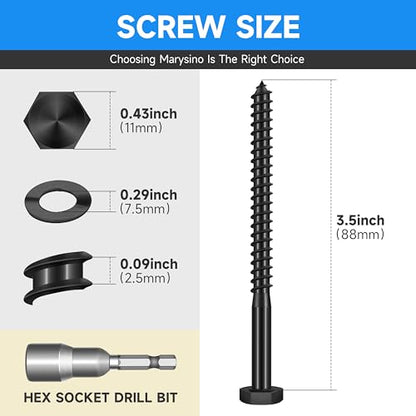 (15-Set) 1/4 x 3-1/2" Lag Screws, Stainless Steel Heavy Duty Hex Head Lag Bolts for Wood, Commercial/Industrial Grade 1/4 Bolts, Mounting Screws Bolts Kit, Black Oxided by Marysino - color: Black, size: 1/4" x 3-1/2"