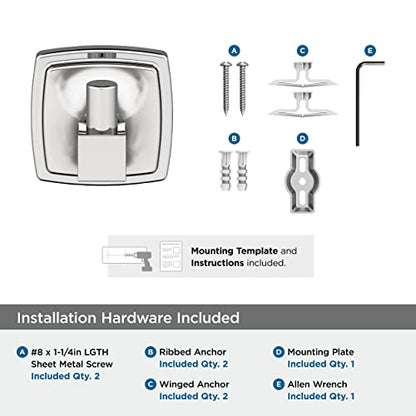 Amerock Stature Single Prong Chrome Wall-Mounted Hook - color: Chrome, size: Robe Hook