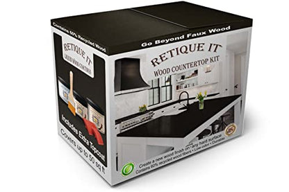 Retique It Liquid Wood Countertop Kit with Wood Gel Stain - Genuine Wood Finished countertops (24 oz (Island), 10 Classic Black) - color: 10 Classic Black, size: 24 oz (Island)