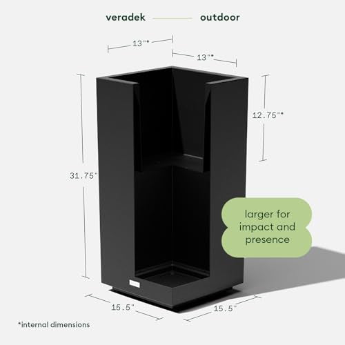 Veradek Block Series Pedestal Planter - Tall Rectangular Outdoor Planter - color: Black, size: 32"H x 15.5"W