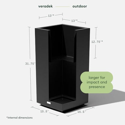 Veradek Block Series Pedestal Planter - Tall Rectangular Outdoor Planter - color: Black, size: 32"H x 15.5"W