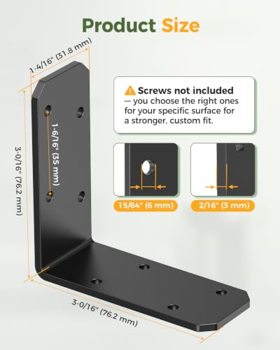 3"x3"x1.2" L Brackets for Wood, 150LB, Black 4 Pack - color: Black-4PCS