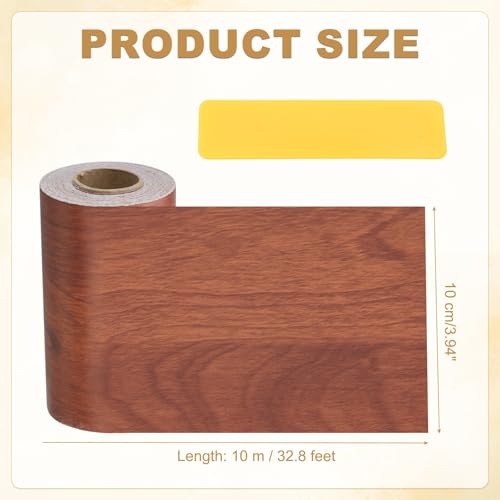 Wood Grain Repair Tape 4" x33', Self Adhesive Realistic Textured Repair Patch Peel and Stick Wood Tape with Scraper for Floor Door Window Furniture Table Red Brown