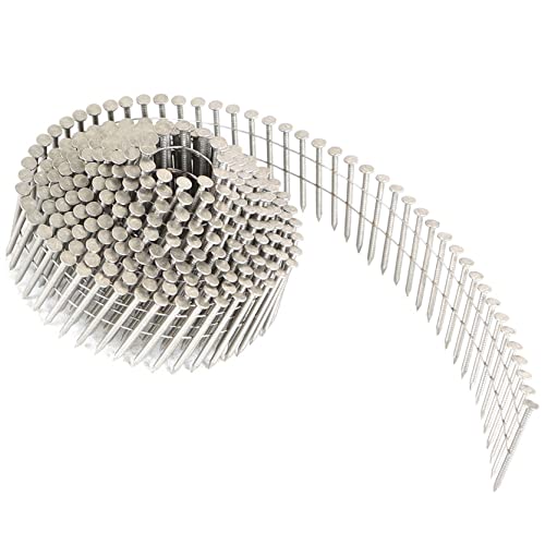 1200 Count Siding Nails 1-1/2 Inch 15-Degree Collated Wire Coil, 0.09 Inch Ring Shank Stainless Steel Nails for Rough Nailing of Lathing and Sheathing Materials - size: 1-1/2 Inch