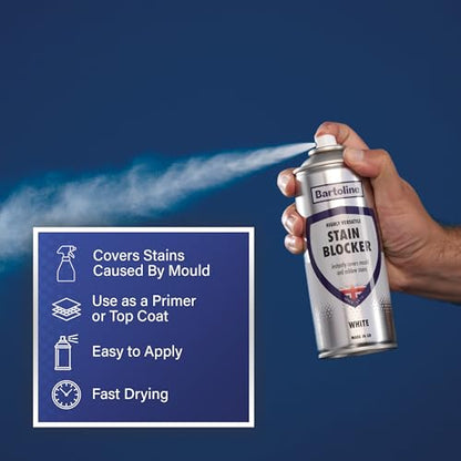 Bartoline Stain Blocker Spray, 13.5 oz Fast-Drying Matt Finish Covers Up Water & Grease Stains - Primer or Topcoat for Walls, Ceilings, Plaster & Wood - 400 ml - size: 13.5 Oz (Pack of 1)